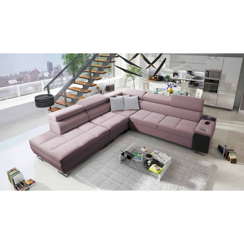 Orbix IX Corner Sofa with Sleeping Function, Adjustable Headrests, USB Port - Braid, Sawana 61