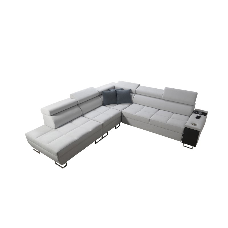 Sofá esquinero Orbix IX con función de cama, reposacabezas ajustables, puerto USB - Terciopelo, Ultario Velvet 2979 Sofá esquinero Orbix IX con función de cama, reposacabezas ajustables, puerto USB - Terciopelo, Ultario Velvet 2979