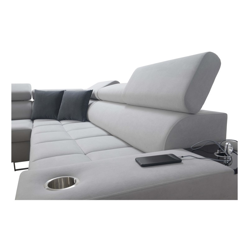 Sofá esquinero Orbix IX con función de cama, reposacabezas ajustables, puerto USB - Terciopelo, Ultario Velvet 2979 Sofá esquinero Orbix IX con función de cama, reposacabezas ajustables, puerto USB - Terciopelo, Ultario Velvet 2979