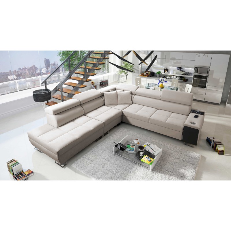 Orbix IX Corner Sofa with Sleeping Function, Adjustable Headrests, USB Port - Velvet, Ultario Velvet 2979