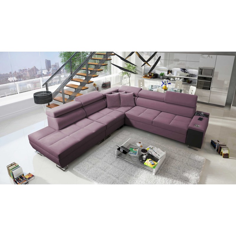 Orbix IX corner sofa with sleeping function, adjustable headrests, USB port - Velvet, Ultario Velvet 2961