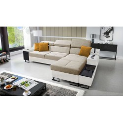 Avanti I mini corner sofa with a sleeping function and a lamp with a USB port, fabric Whisper 3 + Eco-leather