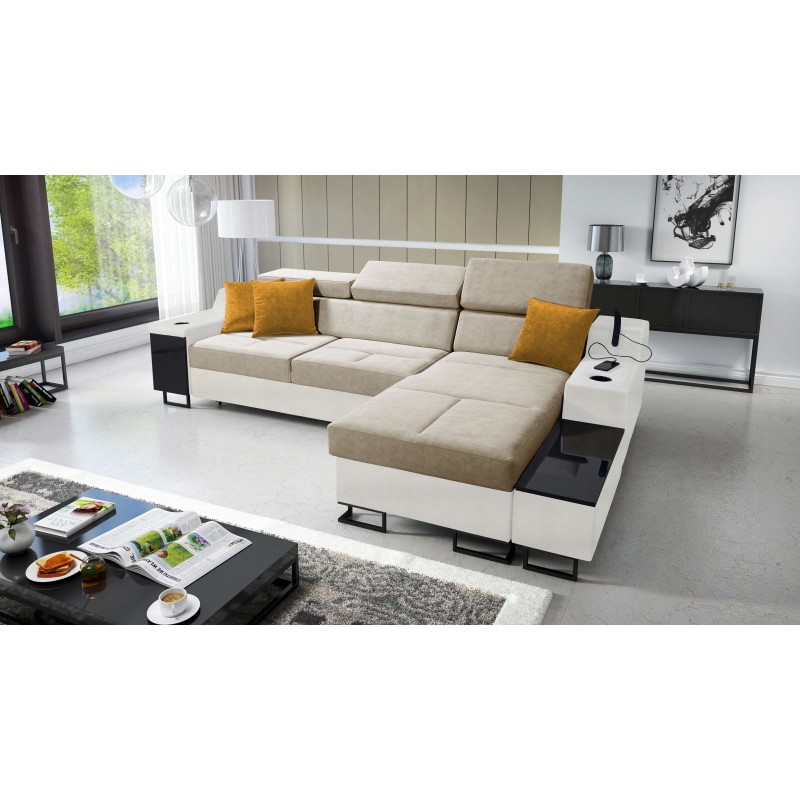 Avanti I mini corner sofa with a sleeping function and a lamp with a USB port, fabric Whisper 3 + Eco-leather Avanti I mini corner sofa with a sleeping function and a lamp with a USB port, fabric Whisper 3 + Eco-leather