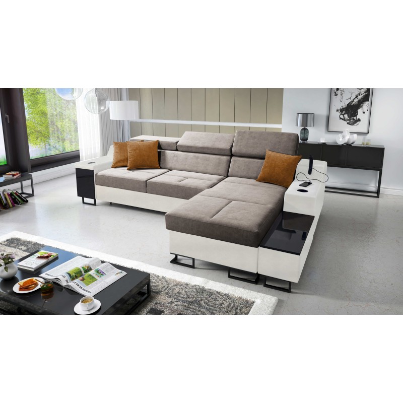 Avanti I mini corner sofa with a sleeping function and a lamp with a USB port, Whisper 5 fabric + Eco leather Avanti I mini corner sofa with a sleeping function and a lamp with a USB port, Whisper 5 fabric + Eco leather