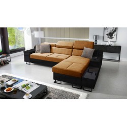 Avanti I mini corner sofa with sleeping function and a lamp with a USB port, Whisper 9 fabric + black eco-leather Avanti I mini corner sofa with sleeping function and a lamp with a USB port, Whisper 9 fabric + black eco-leather