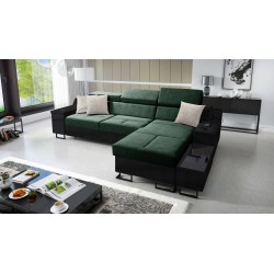 Avanti I mini corner sofa with a sleeping function and a lamp with a USB port, Whisper 11 fabric + black eco-leather