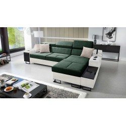 Avanti I mini corner sofa with a sleeping function and a lamp with a USB port, fabric Whisper 11 + Eco-leather