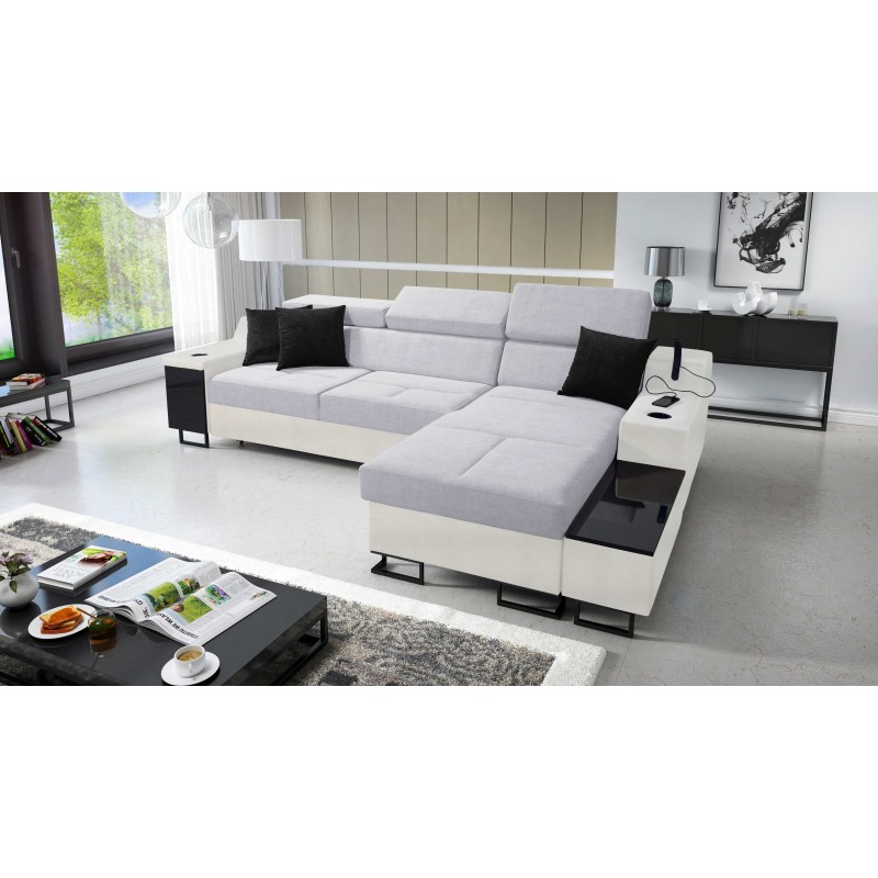 Avanti I mini corner sofa with a sleeping function and a lamp with a USB port, fabric Sawana 84 + Eco-leather Avanti I mini corner sofa with a sleeping function and a lamp with a USB port, fabric Sawana 84 + Eco-leather