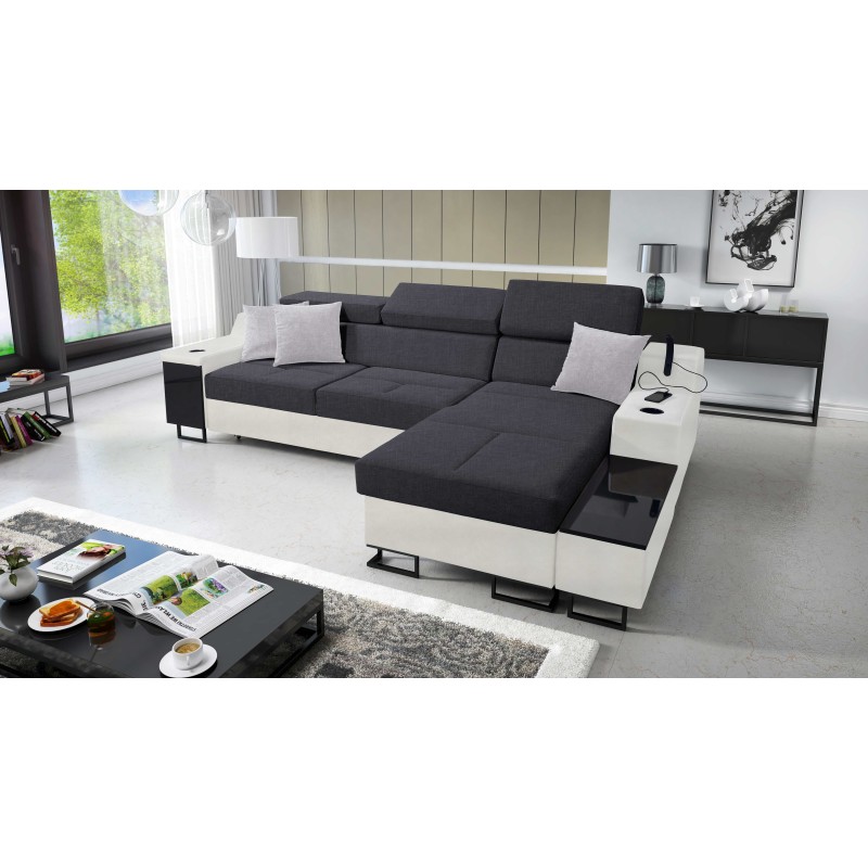 Avanti I mini corner sofa with a sleeping function and a lamp with a USB port, fabric Sawana 96 + Eco-leather Avanti I mini corner sofa with a sleeping function and a lamp with a USB port, fabric Sawana 96 + Eco-leather