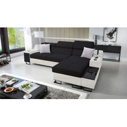 Avanti I mini corner sofa with a sleeping function and a lamp with a USB port, fabric Sawana 14 + Eco-leather