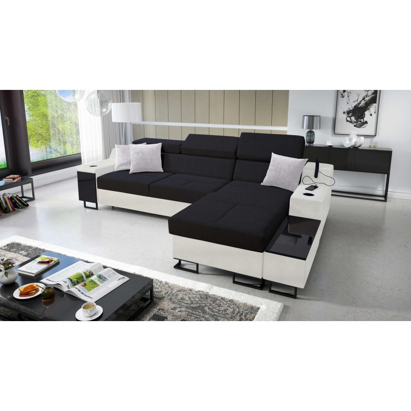 Avanti I mini corner sofa with a sleeping function and a lamp with a USB port, fabric Sawana 14 + Eco-leather Avanti I mini corner sofa with a sleeping function and a lamp with a USB port, fabric Sawana 14 + Eco-leather