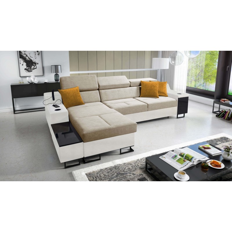 Avanti I mini corner sofa with a sleeping function and a lamp with a USB port, fabric Whisper 3 + Eco-leather Avanti I mini corner sofa with a sleeping function and a lamp with a USB port, fabric Whisper 3 + Eco-leather