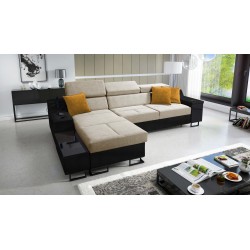 The Avanti I mini corner sofa with a sleeping function and a lamp with a USB port, fabric Whisper 3 + black eco-leather The Avanti I mini corner sofa with a sleeping function and a lamp with a USB port, fabric Whisper 3 + black eco-leather