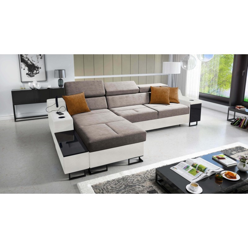 Avanti I mini corner sofa with a sleeping function and a lamp with a USB port, Whisper 5 fabric + Eco leather Avanti I mini corner sofa with a sleeping function and a lamp with a USB port, Whisper 5 fabric + Eco leather