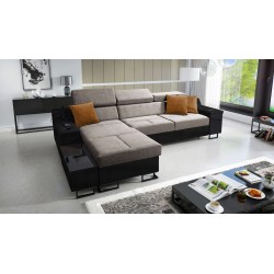 Avanti I mini corner sofa with a sleeping function and a lamp with a USB port, fabric Whisper 5 + black eco-leather