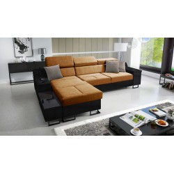 Avanti I mini corner sofa with sleeping function and a lamp with a USB port, Whisper 9 fabric + black eco-leather Avanti I mini corner sofa with sleeping function and a lamp with a USB port, Whisper 9 fabric + black eco-leather