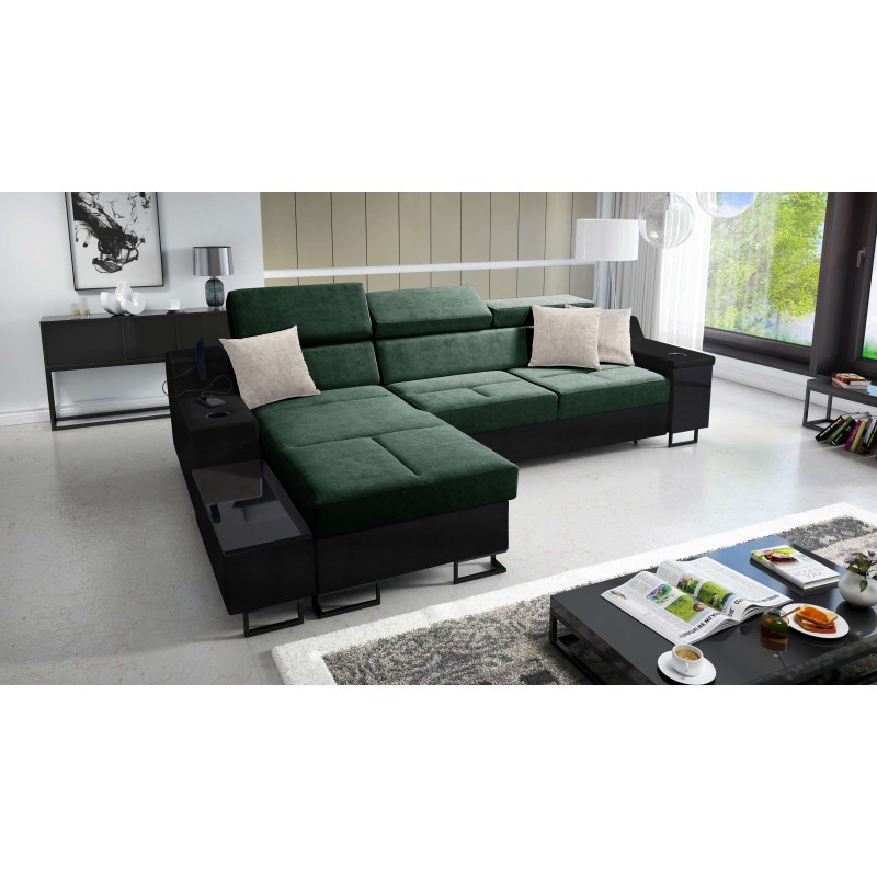 Avanti I mini corner sofa with a sleeping function and a lamp with a USB port, Whisper 11 fabric + black eco-leather Avanti I mini corner sofa with a sleeping function and a lamp with a USB port, Whisper 11 fabric + black eco-leather