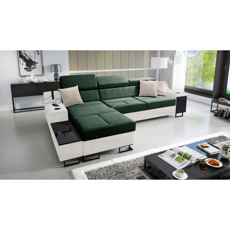 Avanti I mini corner sofa with a sleeping function and a lamp with a USB port, fabric Whisper 11 + Eco-leather Avanti I mini corner sofa with a sleeping function and a lamp with a USB port, fabric Whisper 11 + Eco-leather