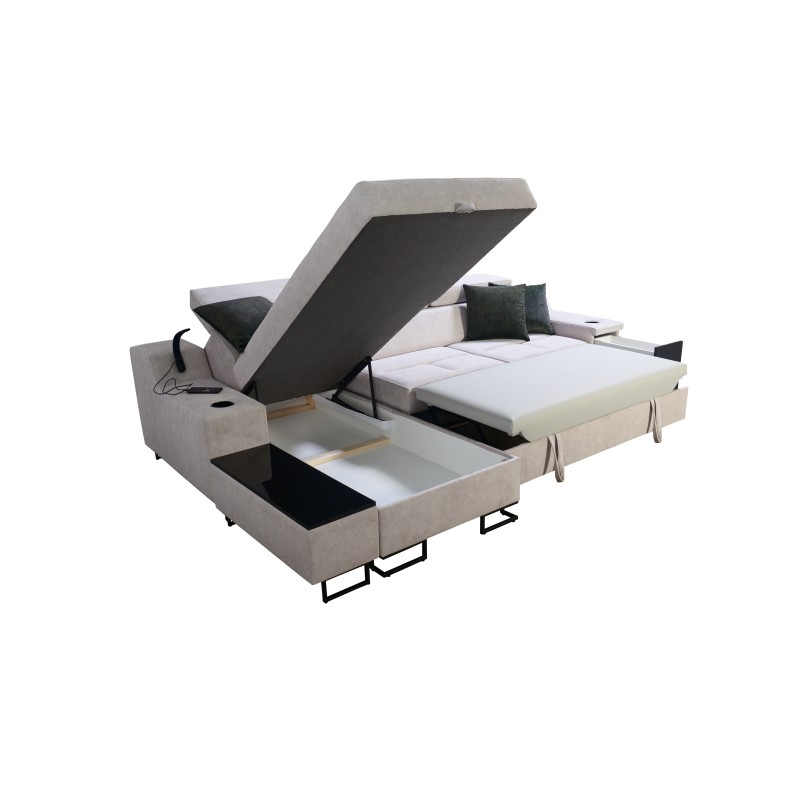 Avanti I mini corner sofa with a sleeping function and a lamp with a USB port, fabric Whisper 11 + Eco-leather Avanti I mini corner sofa with a sleeping function and a lamp with a USB port, fabric Whisper 11 + Eco-leather