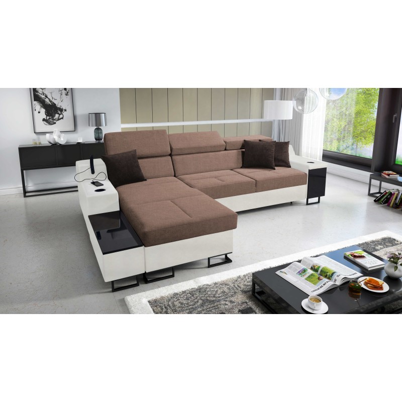 Avanti I mini corner sofa with a sleeping function and a lamp with a USB port, fabric Whisper 25 + Eco-leather Avanti I mini corner sofa with a sleeping function and a lamp with a USB port, fabric Whisper 25 + Eco-leather