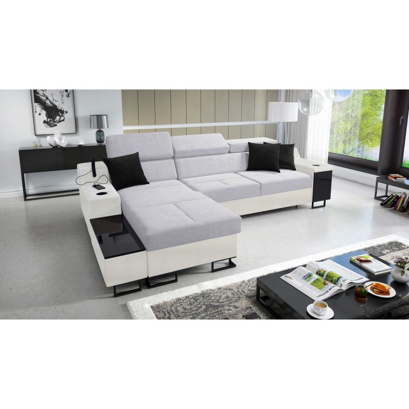 Avanti I mini corner sofa with a sleeping function and a lamp with a USB port, fabric Sawana 84 + Eco-leather Avanti I mini corner sofa with a sleeping function and a lamp with a USB port, fabric Sawana 84 + Eco-leather