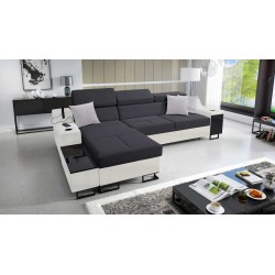 Avanti I mini corner sofa with a sleeping function and a lamp with a USB port, fabric Sawana 96 + Eco-leather