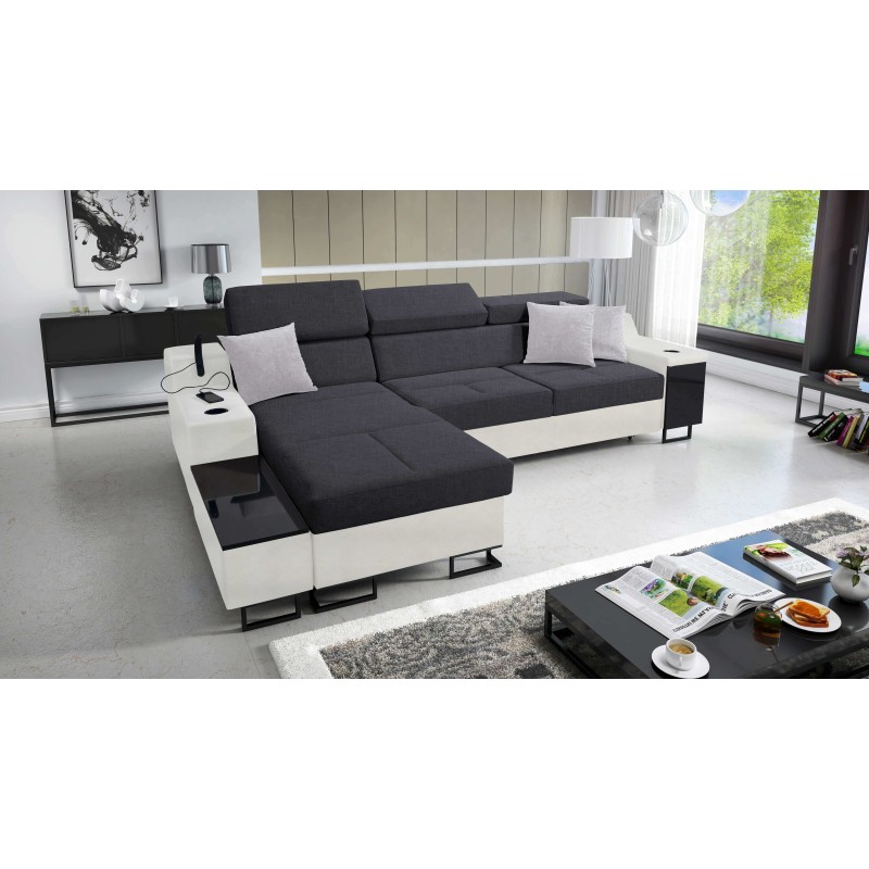 Avanti I mini corner sofa with a sleeping function and a lamp with a USB port, fabric Sawana 96 + Eco-leather Avanti I mini corner sofa with a sleeping function and a lamp with a USB port, fabric Sawana 96 + Eco-leather