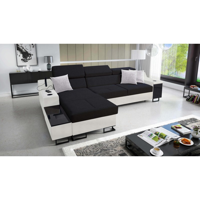 Avanti I mini corner sofa with a sleeping function and a lamp with a USB port, fabric Sawana 14 + Eco-leather Avanti I mini corner sofa with a sleeping function and a lamp with a USB port, fabric Sawana 14 + Eco-leather