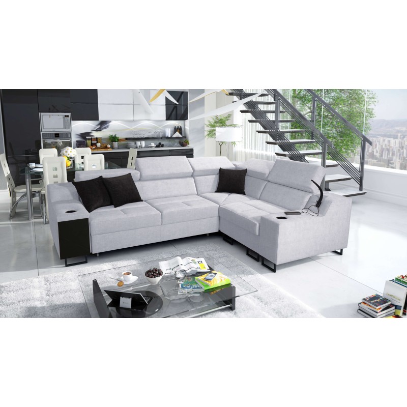 Avanti II corner sofa with a sleeping function and a lamp with a USB port in Sawana 84 fabric Avanti II corner sofa with a sleeping function and a lamp with a USB port in Sawana 84 fabric