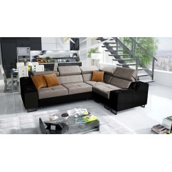 Avanti II corner sofa with sleeping function and lamp with USB port, Whisper 5 fabric + black eco-leather Avanti II corner sofa with sleeping function and lamp with USB port, Whisper 5 fabric + black eco-leather