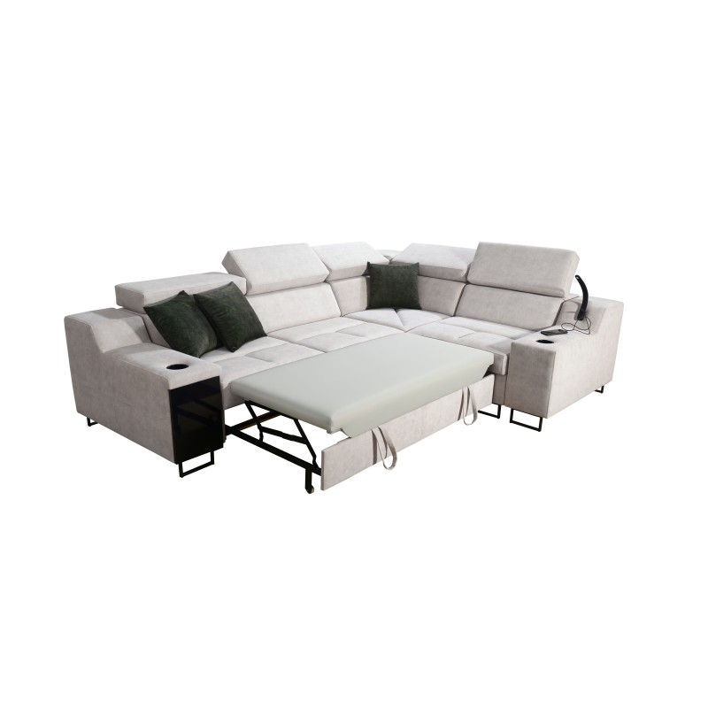 Avanti II corner sofa with a sleeping function and a lamp with a USB port, Whisper 9 fabric + Eco-leather Avanti II corner sofa with a sleeping function and a lamp with a USB port, Whisper 9 fabric + Eco-leather