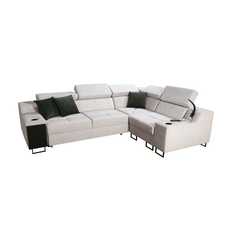 Avanti II corner sofa with a sleeping function and a lamp with a USB port, Whisper 9 fabric + Eco-leather Avanti II corner sofa with a sleeping function and a lamp with a USB port, Whisper 9 fabric + Eco-leather