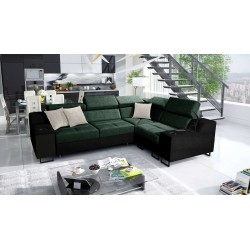 Avanti II corner sofa with a sleeping function and a lamp with a USB port, fabric Whisper 11 + black Ecoskin. Avanti II corner sofa with a sleeping function and a lamp with a USB port, fabric Whisper 11 + black Ecoskin.