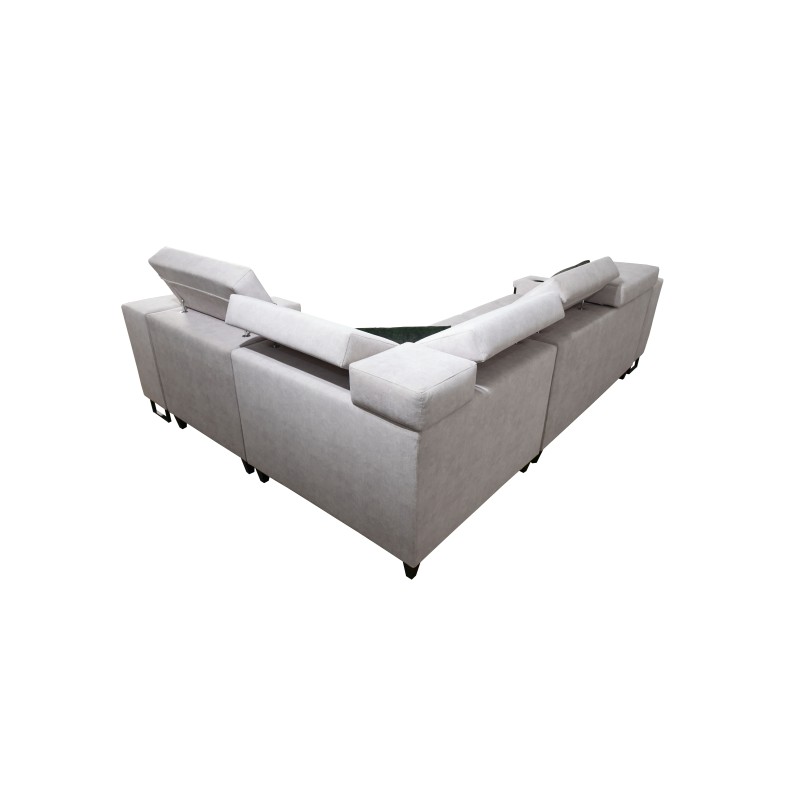 Avanti II corner sofa with a sleeping function and a lamp with a USB port, fabric Whisper 11 + black Ecoskin. Avanti II corner sofa with a sleeping function and a lamp with a USB port, fabric Whisper 11 + black Ecoskin.