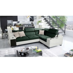 Avanti II corner sofa with a sleeping function and a lamp with a USB port, fabric Whisper 11 + Eco-leather