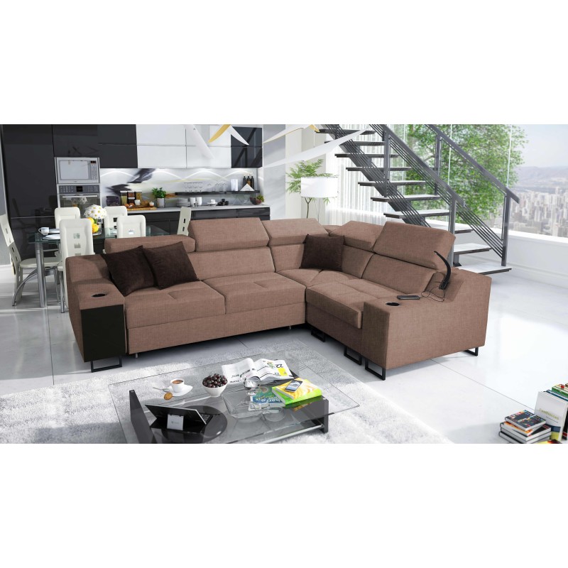 Avanti II corner sofa with a sleeping function and a lamp with a USB port, fabric Sawana 25 Avanti II corner sofa with a sleeping function and a lamp with a USB port, fabric Sawana 25