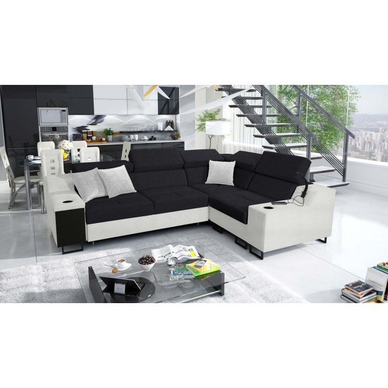 Avanti II corner sofa with a sleeping function and a lamp with a USB port, fabric Sawana 14 + Eco leather Avanti II corner sofa with a sleeping function and a lamp with a USB port, fabric Sawana 14 + Eco leather