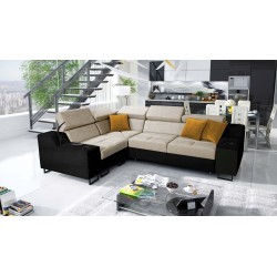 Avanti II sectional sofa with a sleeping function and a lamp with a USB port, fabric Whisper 3 + black Eco-leather