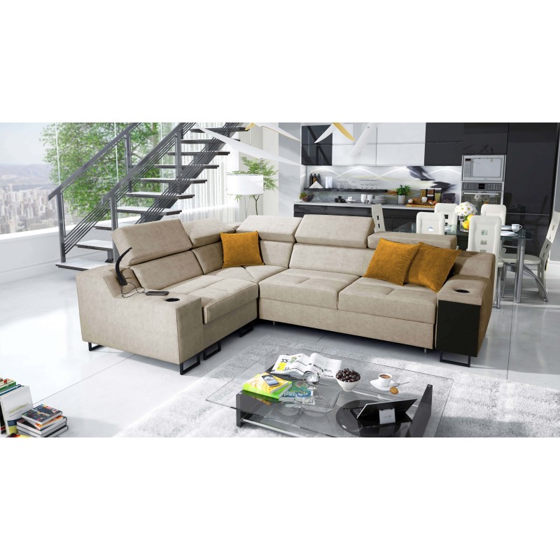 Avanti II corner sofa with a sleeping function and a lamp with a USB port, fabric Whisper 3 Avanti II corner sofa with a sleeping function and a lamp with a USB port, fabric Whisper 3