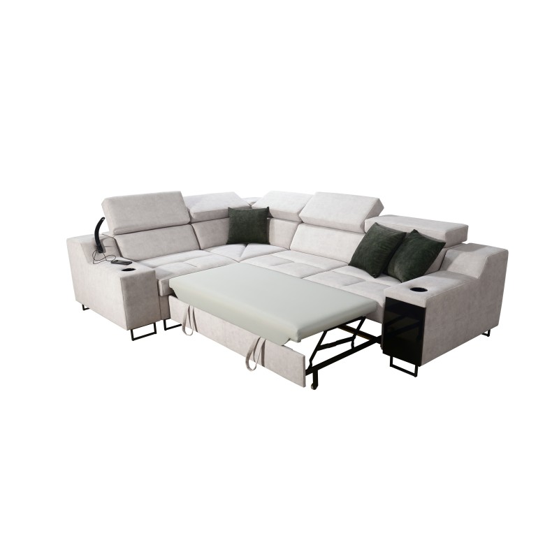 Avanti II corner sofa with sleeping function and lamp with USB port in Whisper 5 fabric Avanti II corner sofa with sleeping function and lamp with USB port in Whisper 5 fabric