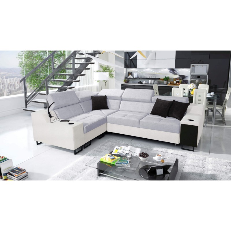 Avanti II corner sofa with a sleeping function and a lamp with a USB port in Sawana 84 fabric Avanti II corner sofa with a sleeping function and a lamp with a USB port in Sawana 84 fabric