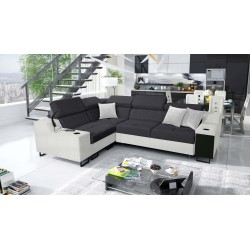 Avanti II corner sofa with a sleeping function and a lamp with a USB port, fabric Sawana 96 + Eco-leather