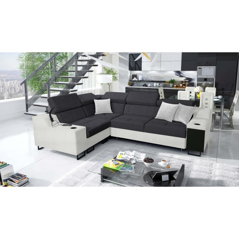 Avanti II corner sofa with a sleeping function and a lamp with a USB port, fabric Sawana 96 + Eco-leather Avanti II corner sofa with a sleeping function and a lamp with a USB port, fabric Sawana 96 + Eco-leather