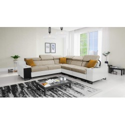 The Avanti III corner sofa with a sleeping function and a lamp with a USB port in Whisper 3 fabric + Eco-leather