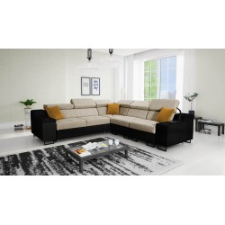 Avanti III corner sofa with a sleeping function and a lamp with a USB port, fabric Whisper 3 + black eco-leather