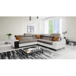 Avanti III corner sofa with a sleeping function and a lamp with a USB port, fabric Whisper 5 + Eco-leather