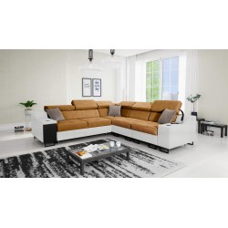 Avanti III corner sofa with a sleeping function and a lamp with a USB port, fabric Whisper 9 + Eco-leather