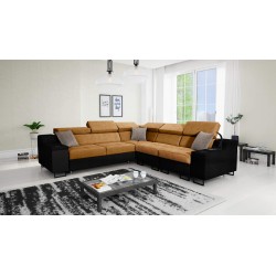 Avanti III corner sofa with a sleeping function and a lamp with a USB port, Whisper 9 fabric + black eco-leather