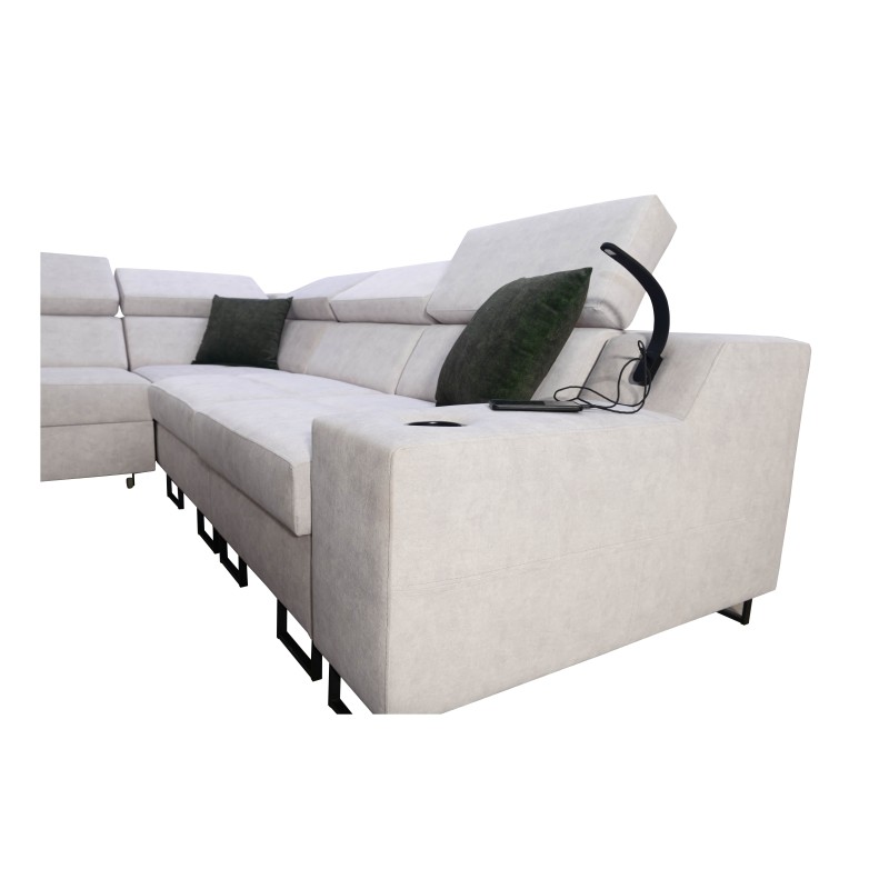 Avanti III corner sofa with a sleeping function and a lamp with a USB port, fabric Whisper 9 Avanti III corner sofa with a sleeping function and a lamp with a USB port, fabric Whisper 9