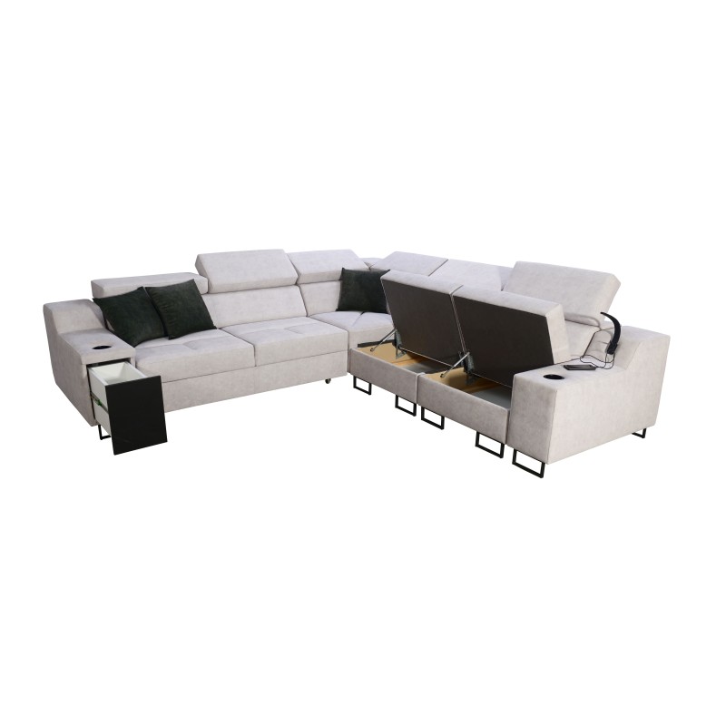 Avanti III corner sofa with a sleeping function and a lamp with a USB port, fabric Whisper 9 Avanti III corner sofa with a sleeping function and a lamp with a USB port, fabric Whisper 9